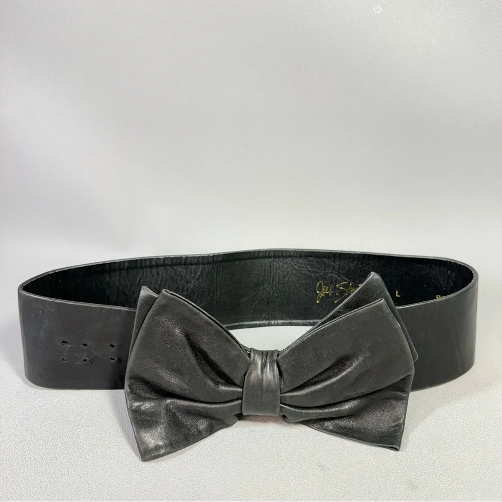 Jill Stuart Vintage Black Genuine Leather Bow Tie Wide Belt
